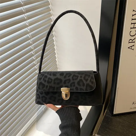 Damen Baguette-Tasche Mit Leopardenmuster Retro Kunstleder Achseltasche Minimalistische Kleine Umhängetasche Mit Metallschnalle