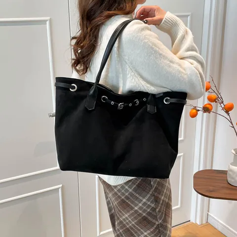 Borsa Tote da Donna in Camoscio a Grande Capacità Rétro Smerigliata per Pendolari Chic Rilassato Con Occhielli in Metallo