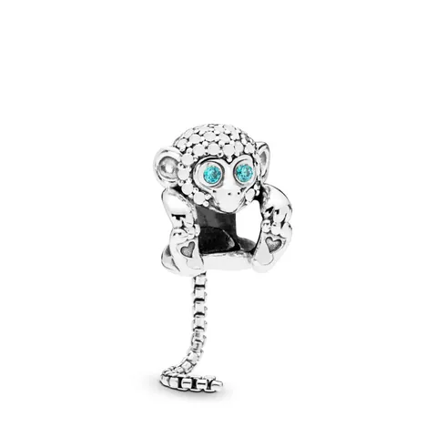 Abalorio de Mono de Aleación Con Ojos de Circonita Azul Para Creación de Joyas DIY Bañado en Plata y Oro Rosa Regalo