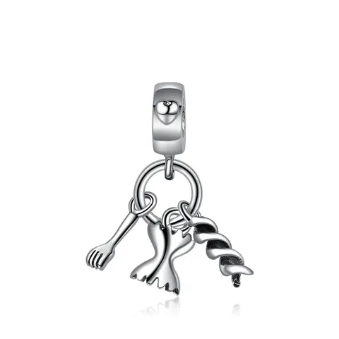 Legering Miniatuur Vork Farfalle En Fusilli Pasta Hanger Met Hartoog Voor DIY Sieraden Maken Vrouwen Zilverkleurig