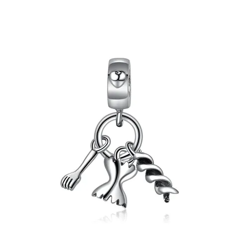 Legering Miniatuur Vork Farfalle En Fusilli Pasta Hanger Met Hartoog Voor DIY Sieraden Maken Vrouwen Zilverkleurig
