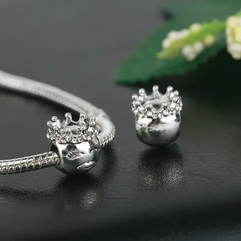 Alloy Crown Face Charm Bead For Jewelry Making With Zirconia Inlaid Silver Rose Gold Princess Bead For Bracelet Necklace Making