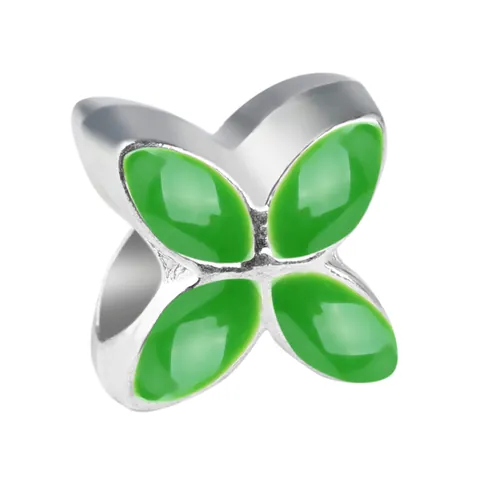 Silver Plated Alloy Clover Flower Large Hole Beads Enamel Charm For DIY Snake Chain Bracelet Women Fashion Jewelry