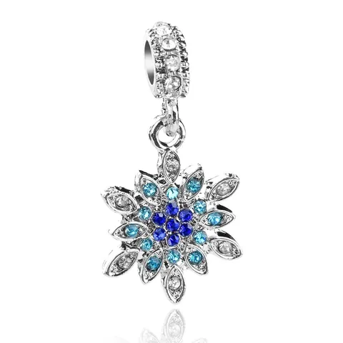 Alloy Rhinestone Snowflake Charm For DIY Bracelet Necklace Winter Christmas Jewelry Accessories For Women Blue White Crystal