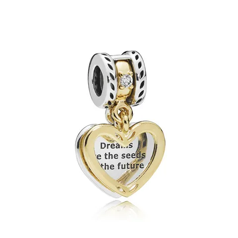 Alloy Heart Charms Pendant Gold Silver Plated Engraved Dreams Are The Seeds Of The Future Inlaid Zirconia Jewelry Accessory For Women