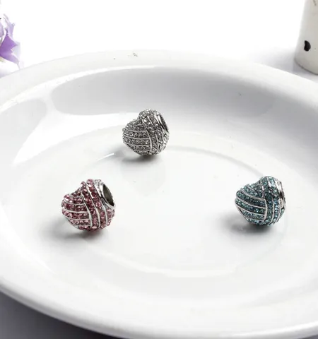 Abalorios de Corazón DIY Para Pulseras Pandora Aleación Tejida Cuentas de Corazón Pavé Zirconia Amor Romántico Accesorios de Joyería