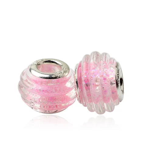 DIY Large Hole Glass Beads Charms With Glitter Gold Foil Spiral Texture S925 Stamped Metal Core For Bracelet Making Jewelry Accessories