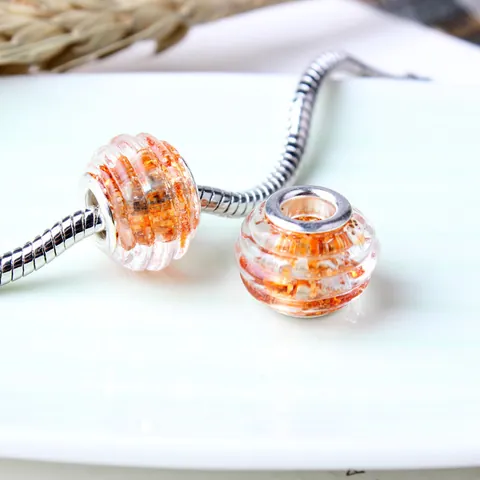 DIY Large Hole Glass Beads Charms With Glitter Gold Foil Spiral Texture S925 Stamped Metal Core For Bracelet Making Jewelry Accessories