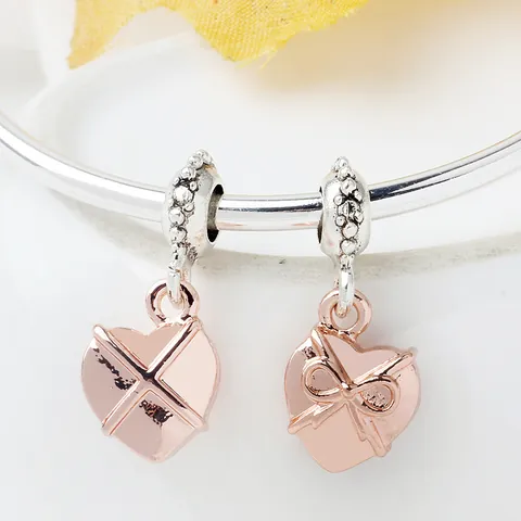 Abalorio Colgante de Aleación Oro Rosa Forma de Corazón Lazo para Mujer Bricolaje Fabricación de Joyería Pulsera Regalo