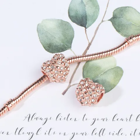 Legering Zirkonia Hart Charm Kraal Voor Armband Ketting Pavezetting Roségoud Verzilverd DIY Sieraden Maken Accessoire