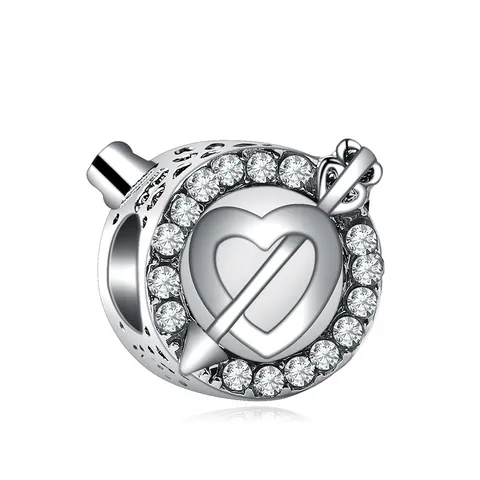 Alloy Rhinestone Heart Arrow Charms For DIY Jewelry Making Cupid Arrow Through Heart Silver Plated Large Hole Beads Jewelry
