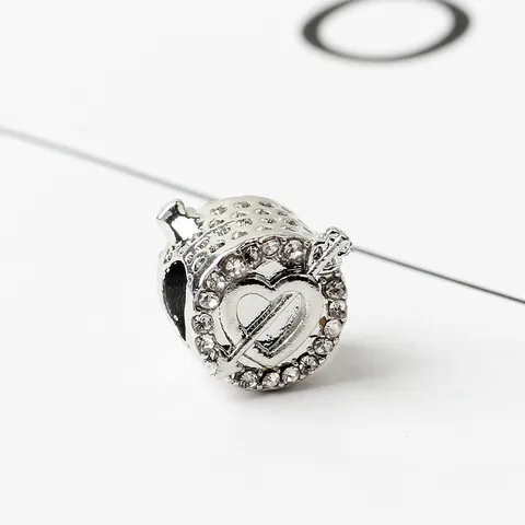 Alloy Rhinestone Heart Arrow Charms For DIY Jewelry Making Cupid Arrow Through Heart Silver Plated Large Hole Beads Jewelry
