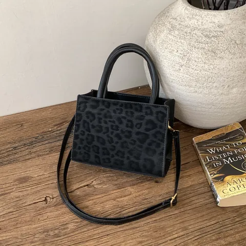 Women Retro Leopard Print PU Leather Handbag Casual Shoulder Crossbody Bag Large Capacity Tote With Ice Cream Pendant