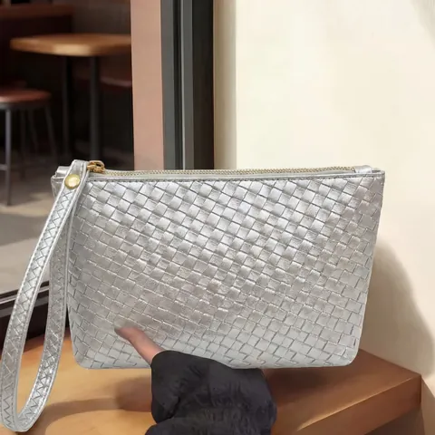 Fashion Woven PU Leather Clutch Bag For Men And Women Business Large Capacity Envelope Wristlet Pouch Zipper Handheld Handbag
