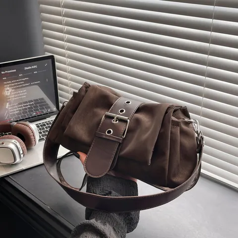 Borsa da Sottobraccio in Pelle PU Opaca Vintage da Donna Borsa a Tracolla con Texture Satinata Retrò con Fibbia per Cintura Decorativa Moda Coreana