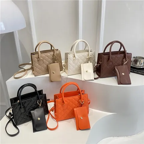 Damen Mode Gesteppt Rautenmuster Handtasche Und Mini Beutel Set Kleine Quadratische PU Leder Umhängetasche Für Den Alltag