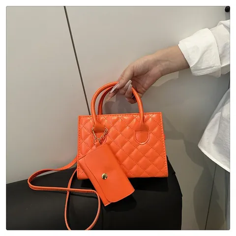 Damen Mode Gesteppt Rautenmuster Handtasche Und Mini Beutel Set Kleine Quadratische PU Leder Umhängetasche Für Den Alltag