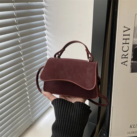 Vintage Women PU Leather Wave Edge Mini Shoulder Bag Retro Casual Crossbody Handbag Small Square Purse