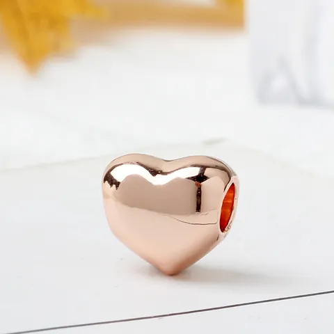 Rose Gold Alloy Heart Charm Bead Mirror Polished Metal Loose Beads For DIY Bracelet Necklace Jewelry Making Women Accessory