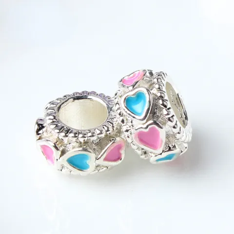 Perles d'Espacement en Alliage Forme de Cœur Émail Grand Trou Breloques Colorées en Émail pour Fabrication de Bijoux Bracelet Collier Femme