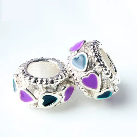 Perles d'Espacement en Alliage Forme de Cœur Émail Grand Trou Breloques Colorées en Émail pour Fabrication de Bijoux Bracelet Collier Femme