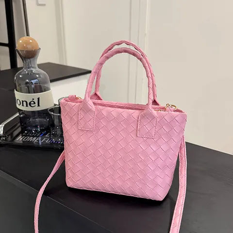 Borsa a Spalla da Donna con Motivo Intrecciato in Pelle PU Retro Grande Capacità Boston Borsa Minimalista Borsa a Tracolla