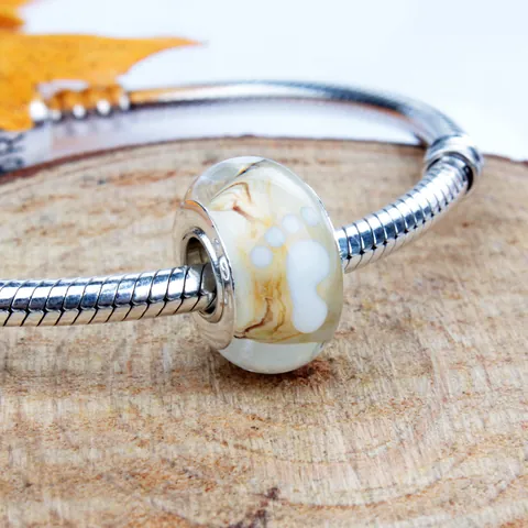Murano Glass Baby Footprint Charm Bead S925 Sterling Silver Core DIY Jewelry Making Large Hole Bead For Women Bracelet