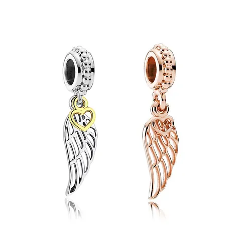 Alloy Angel Wing Heart Charms For DIY Bracelet Necklace Making Hollow Out Feather Pendant Jewelry Findings Accessories For Women