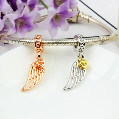 Alloy Angel Wing Heart Charms For DIY Bracelet Necklace Making Hollow Out Feather Pendant Jewelry Findings Accessories For Women