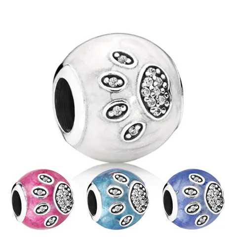 Perlina Charm con Impronta di Zampa Animale in Lega con Strass Smalto Impronta di Animale Perline a Foro Largo per Fai da Te Bracciale