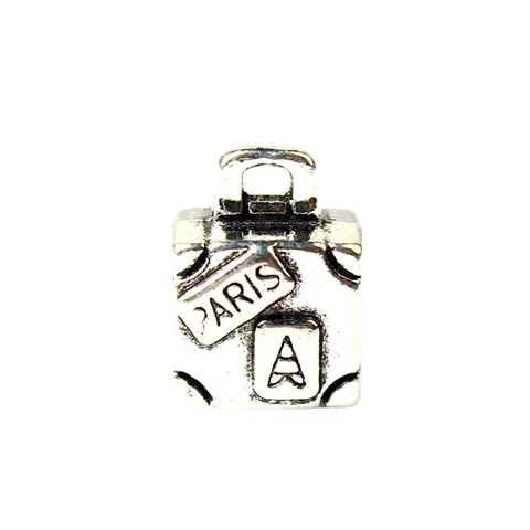 Vintage Alloy Suitcase Charm For DIY Jewelry Making Paris Eiffel Tower Retro Silver Bracelet Pendant Accessory Findings