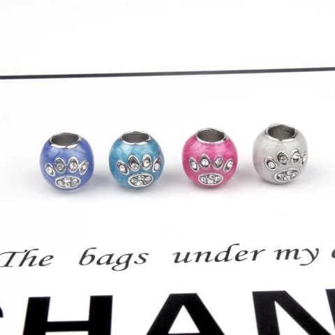 Perlina Charm con Impronta di Zampa Animale in Lega con Strass Smalto Impronta di Animale Perline a Foro Largo per Fai da Te Bracciale