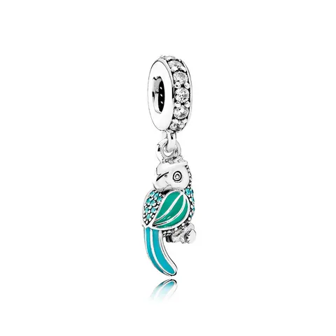 Tropical Parrot Animal Charm Pendant Alloy Enamel Blue Green Rhinestone For DIY Bead Bracelet Jewelry Making Accessory