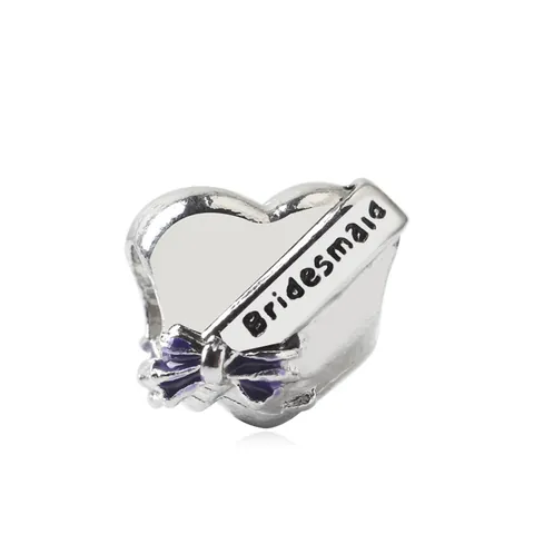 Breloque Cœur Bridesmaid en Alliage Argenté Avec Nœud en Émail Violet Pour Création de Bijoux DIY Bracelet Cadeau Femme