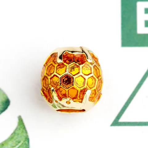 Honeycomb Alloy Enamel Large Hole Charm Bead For Women DIY European Bracelet Making Fashion Accessory Gold Amber