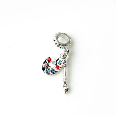 Artist Palette And Paint Brush Dangle Charm Alloy Zirconia Inlaid Pendant For DIY Jewelry Making Bracelet Necklace Women Jewelry Accessory