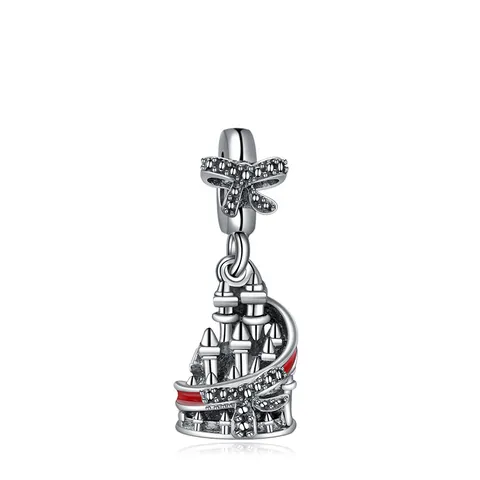 Vintage Alloy Red Enamel Castle Charm Pendant With Rhinestone Bowknot For DIY Bracelet Necklace Jewelry Making Women Kids