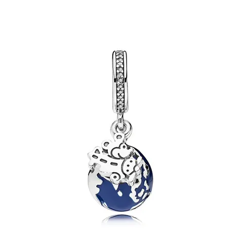 Vintage Alloy Enamel Blue Globe Airplane Charm Pendant For DIY Jewelry Making Travel Theme Silver Tone Beads