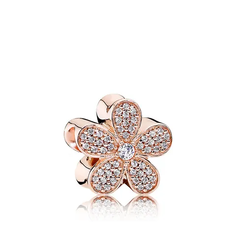 Roségold Legierung Fünf Blätter Blume Charm Mit Klaren Strasssteinen Eingelegt Große Loch Perlen Für DIY Armband Damen Schmuck