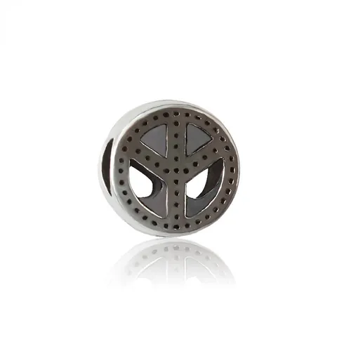 Antique Silver Alloy Peace Sign Hollow Round Large Hole Beads For DIY Jewelry Making Bracelet Charms Findings Components