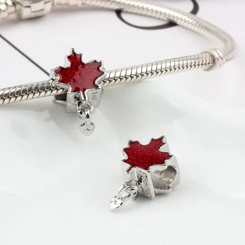 Legierung Rot Emaille Ahornblatt Anhänger Mit Kleiner Herz Anhänger Für DIY Schmuckherstellung Armband Zubehör Natur Stil Damen Geschenk