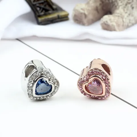 Heart Shape Alloy Rhinestone Large Hole Beads DIY Charm For Modular Bracelet Sparkling Crystal Heart Charms Women Jewelry
