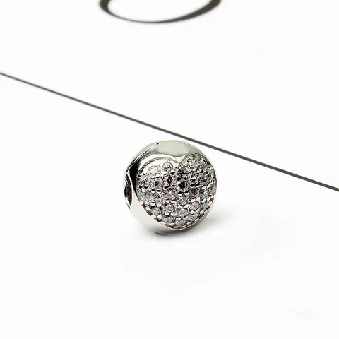 Hartvorm Koper Zirkonia Bedelkraal Voor DIY Armband Maken Pave Zetting Micro Ingelegde Glinsterende Sieraden Benodigdheden Vrouwen