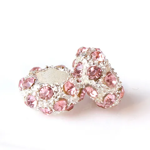 Cuentas Charms de Aleación con Diamantes de Imitación y Agujero Grande para Hacer Joyas Pulseras Bricolaje Estilo Occidental Rosa Rojo Plateado Brillante Cuentas Espaciadoras de Cristal Incrustado