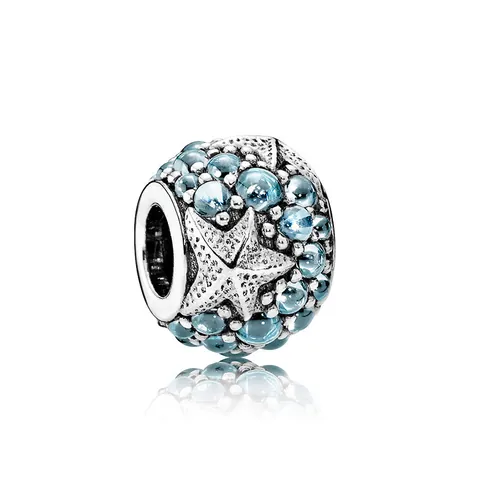 Blue Starfish Alloy Bead Charm With Rhinestone DIY Sea Theme Accessory For Snake Chain Bracelet Jewelry Making