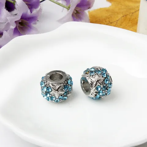 Blue Starfish Alloy Bead Charm With Rhinestone DIY Sea Theme Accessory For Snake Chain Bracelet Jewelry Making
