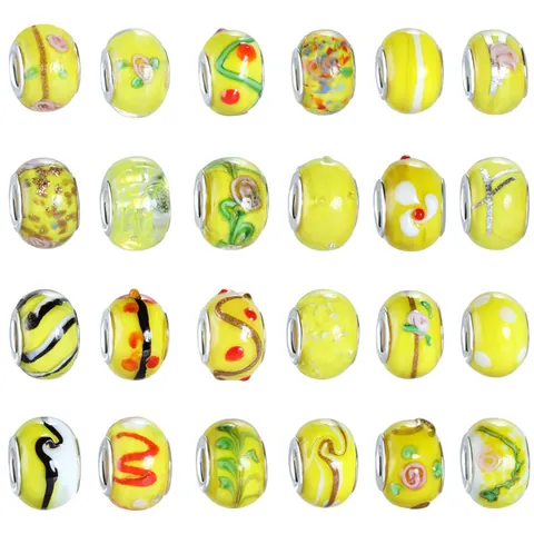 Gelb Lampwork Glas Blume Großloch Perlen DIY Charm Für Schlangenkette Armband Europäische Mode Damen Schmuckherstellung