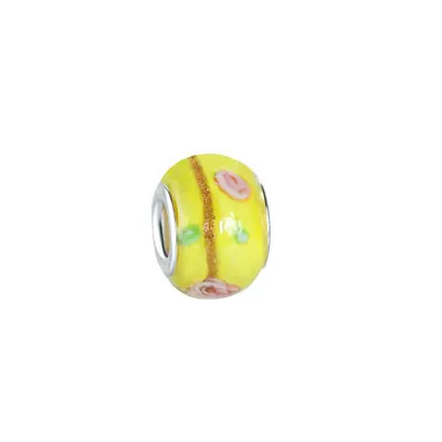 Gelb Lampwork Glas Blume Großloch Perlen DIY Charm Für Schlangenkette Armband Europäische Mode Damen Schmuckherstellung