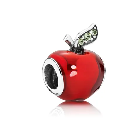 Abalorio de Manzana Roja de Esmalte Cuenta de Aleación de Agujero Grande con Circonita Verde Para Fabricación de Pulseras DIY Joyería