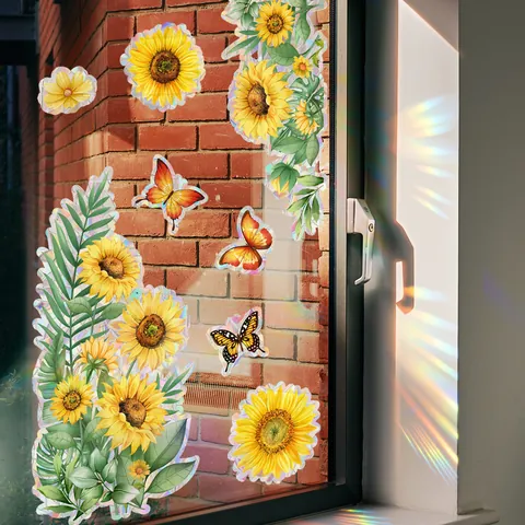 Sun Catcher Rainbow Window Sticker Sunflower Butterfly Static Cling PVC Prism Decal For Glass Home Office Decorative Wall Sticker
